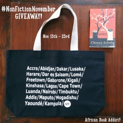 Book + African City tote bag giveaway #2. Winner was announced late November; Third book (Sweet Medicine by Panashe Chigumadzi) winner was announced the same day.