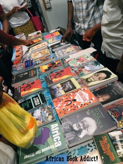 An array of books displayed after a reading, hosted by Writers Project Ghana at the Goethe Institute.